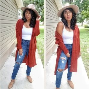 NEW ROMANTICS BURNT ORANGE HOOD CARDIGAN